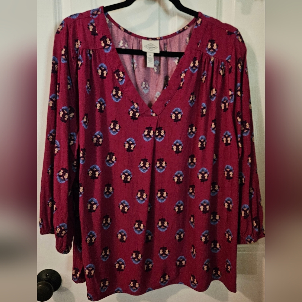 NWOT St. John's Bay Plus Womens V Neck 3/4 Sleeve Blouse Pink - Picture 6 of 7